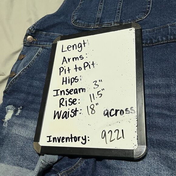 No Boundaries Shortall Womens XXL Blue Denim Bib Overalls Shorts Cuffed Hem - Picture 8 of 8